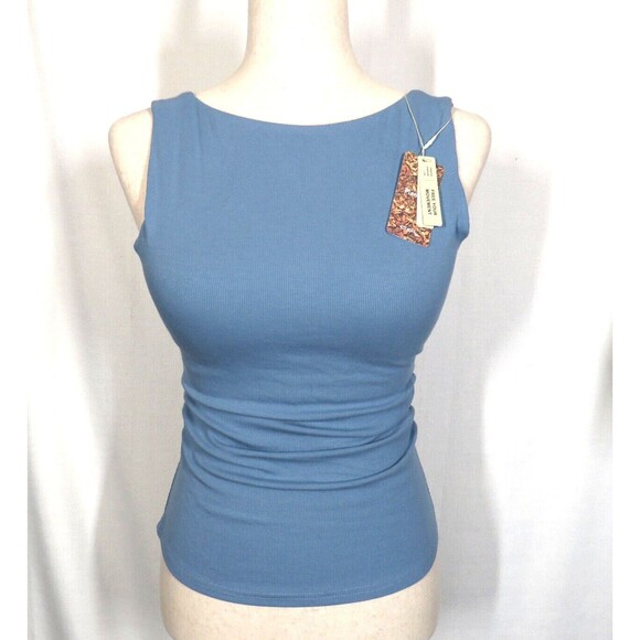 OGL Plantive Eco Friendly Dusk Blue Ruched Boat Neck Padded Bra Tank Size Medium - Picture 7 of 9